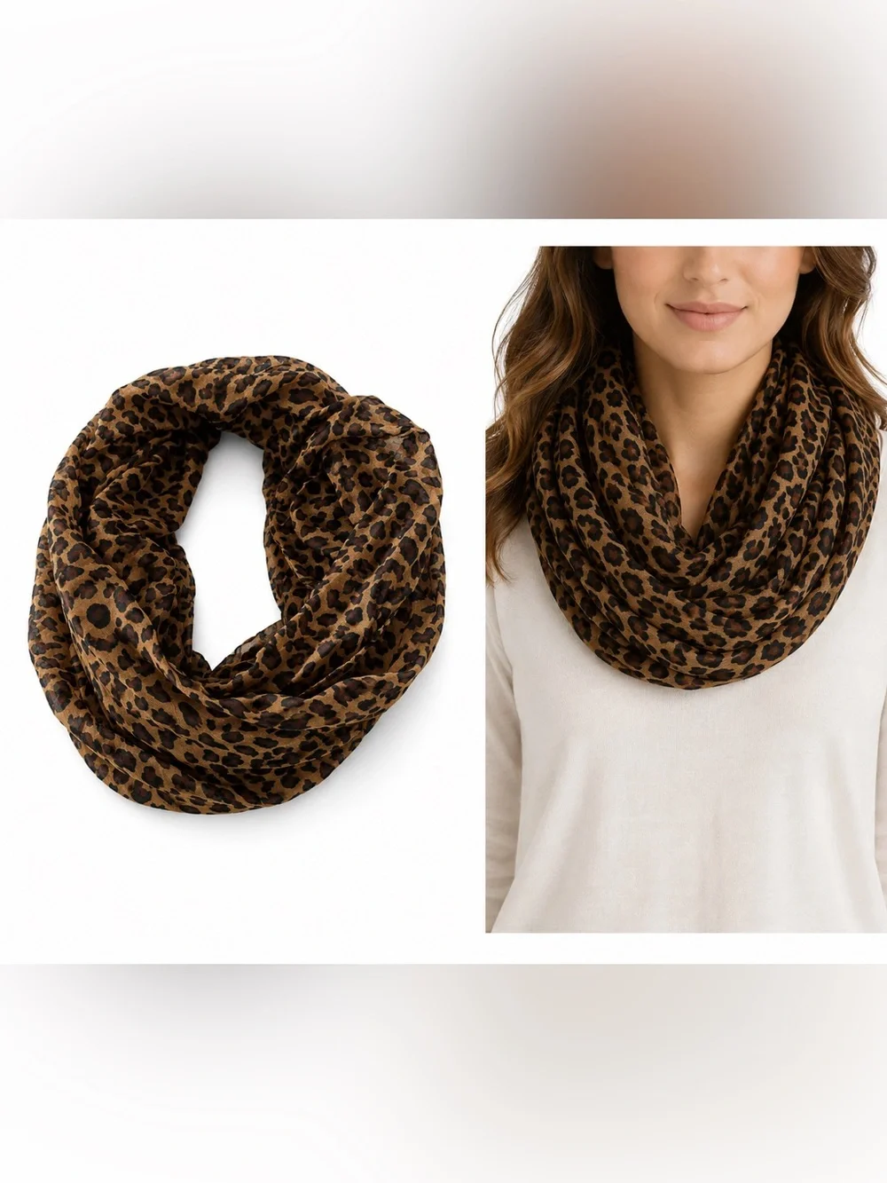 Leopard Print Infinity Scarf - Brown